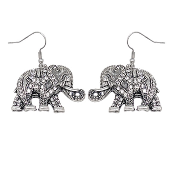 Crystal Elephant Dangle Earrings - Picture 1 of 1